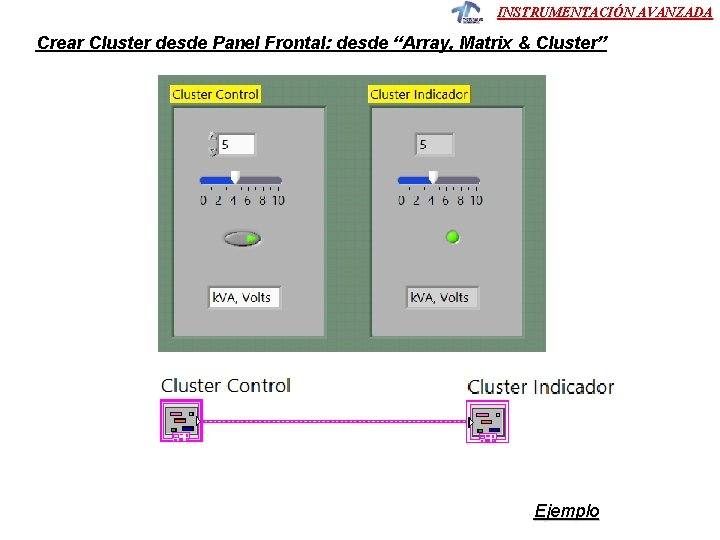 INSTRUMENTACIÓN AVANZADA Crear Cluster desde Panel Frontal: desde “Array, Matrix & Cluster” Ejemplo 