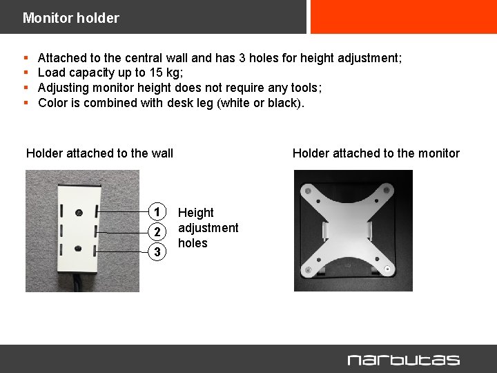 Monitor holder § § Attached to the central wall and has 3 holes for