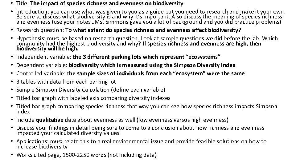 • Title: The impact of species richness and evenness on biodiversity • Introduction: • Title: The impact of species richness and evenness on biodiversity • Introduction: