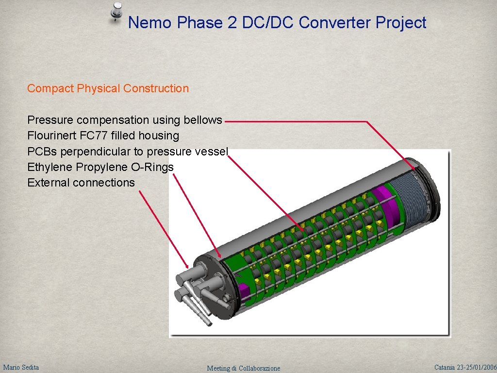 Nemo Phase 2 DC/DC Converter Project Compact Physical Construction Pressure compensation using bellows Flourinert