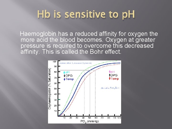 Hb is sensitive to p. H Haemoglobin has a reduced affinity for oxygen the
