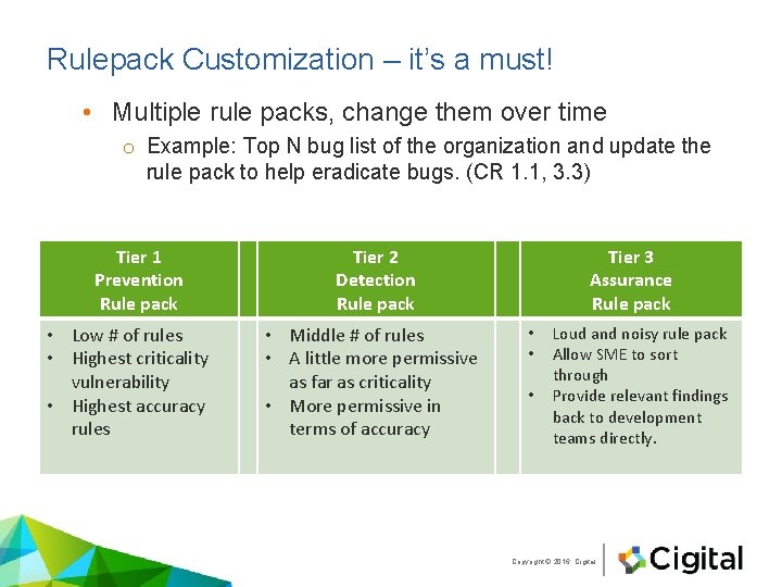 Rulepack Customization – it’s a must! • Multiple rule packs, change them over time