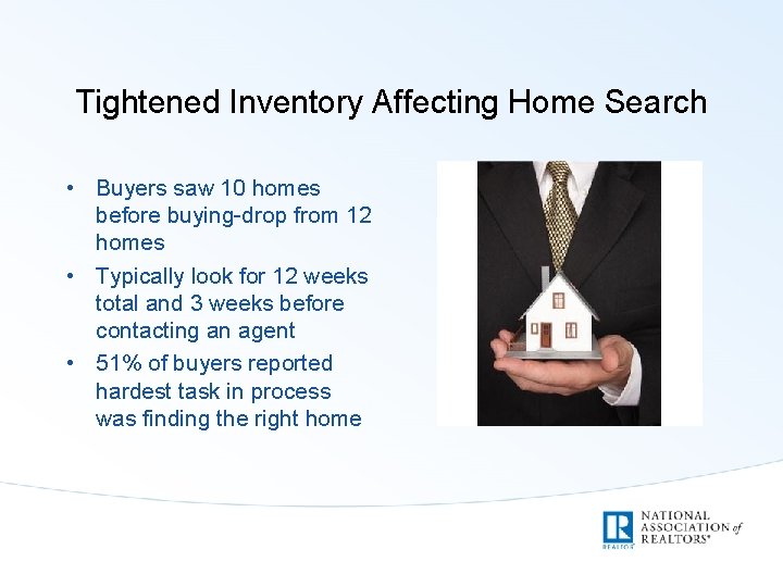 Tightened Inventory Affecting Home Search • Buyers saw 10 homes before buying-drop from 12