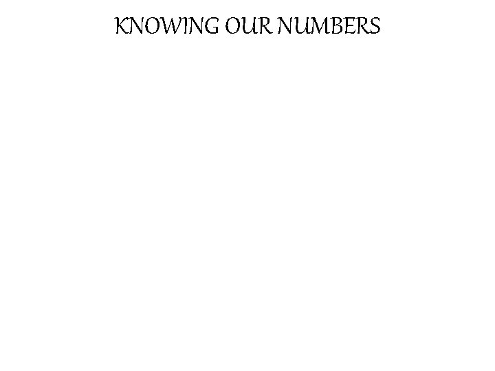 KNOWING OUR NUMBERS 