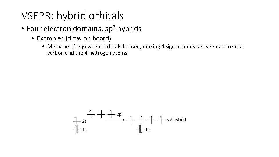 VSEPR: hybrid orbitals • Four electron domains: sp 3 hybrids • Examples (draw on
