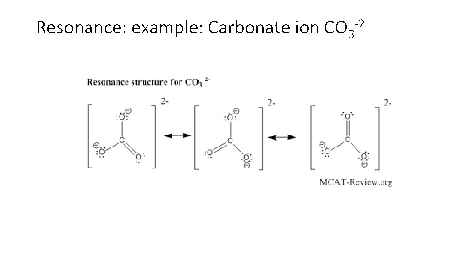 Resonance: example: Carbonate ion CO 3 -2 