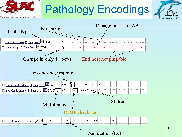 Pathology Encodings Probe type No change Change in only 4 th octet Change but