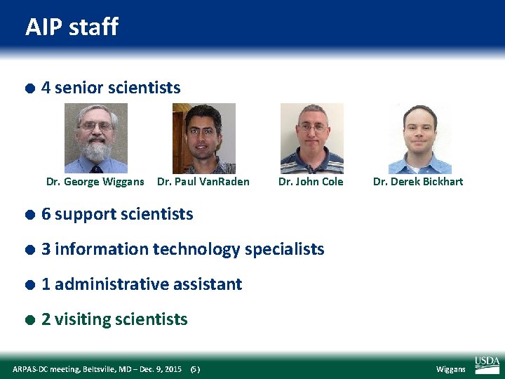 AIP staff l 4 senior scientists Dr. George Wiggans Dr. Paul Van. Raden Dr.