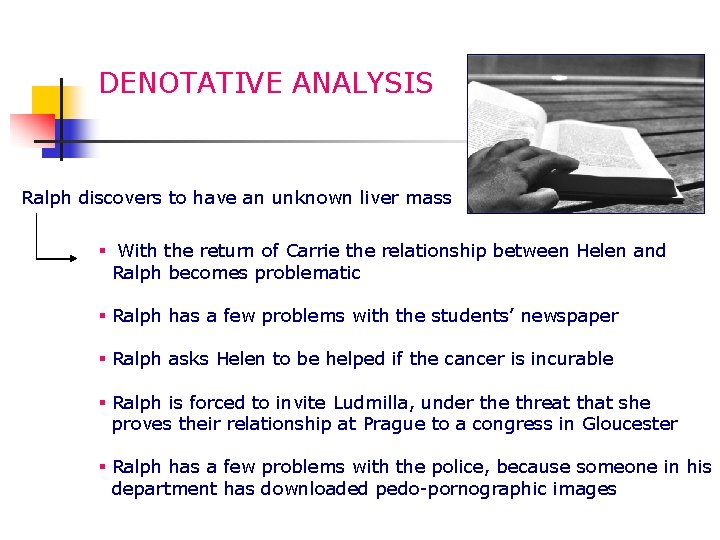 DENOTATIVE ANALYSIS Ralph discovers to have an unknown liver mass § With the return