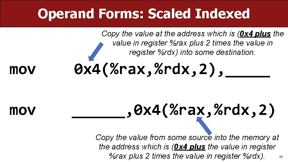 Operand Forms: Scaled Indexed Copy the value at the address which is (0 x