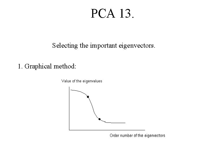 PCA 13. Selecting the important eigenvectors. 1. Graphical method: 
