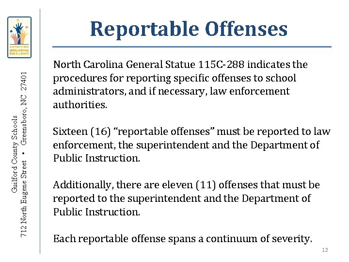 Guilford County Schools 712 North Eugene Street • Greensboro, NC 27401 Reportable Offenses North