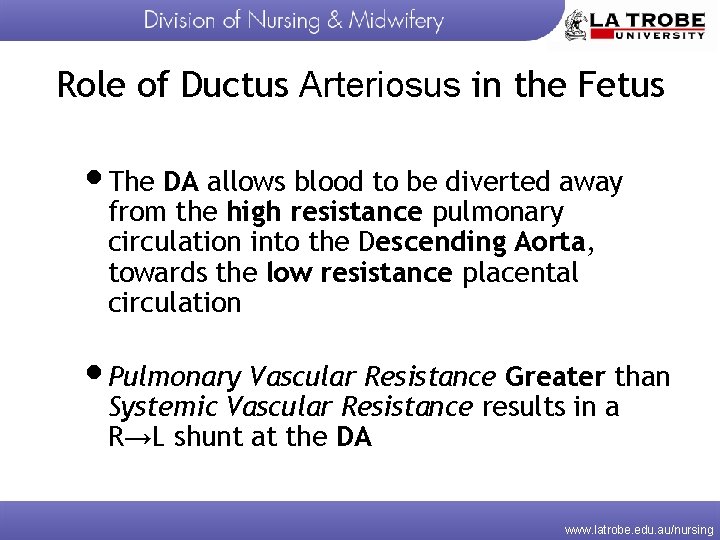 Role of Ductus Arteriosus in the Fetus • The DA allows blood to be
