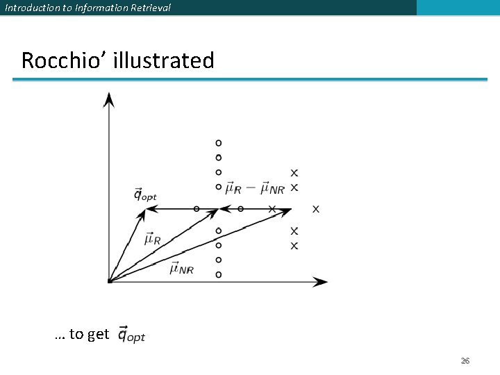 Introduction to Information Retrieval Rocchio’ illustrated … to get 26 Introduction to Information Retrieval Rocchio’ illustrated … to get 26