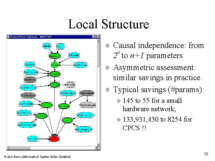 Local Structure n n n Causal independence: from 2 n to n+1 parameters Asymmetric