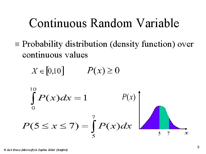 Continuous Random Variable n Probability distribution (density function) over continuous values 5 © Jack