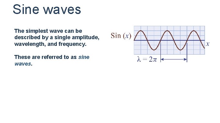 Sine waves The simplest wave can be described by a single amplitude, wavelength, and Sine waves The simplest wave can be described by a single amplitude, wavelength, and