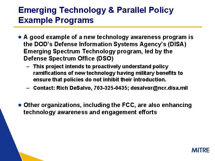Emerging Technology & Parallel Policy Example Programs · A good example of a new