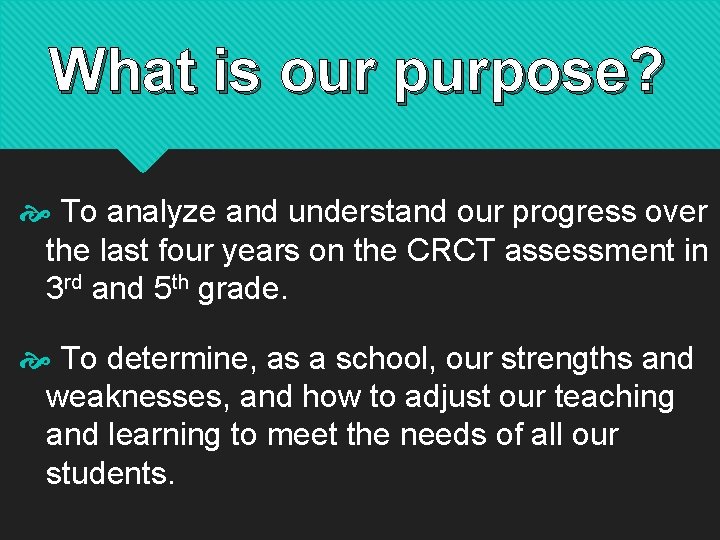 What is our purpose? To analyze and understand our progress over the last four