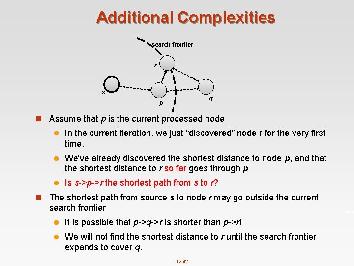 Additional Complexities search frontier r s q p n Assume that p is the