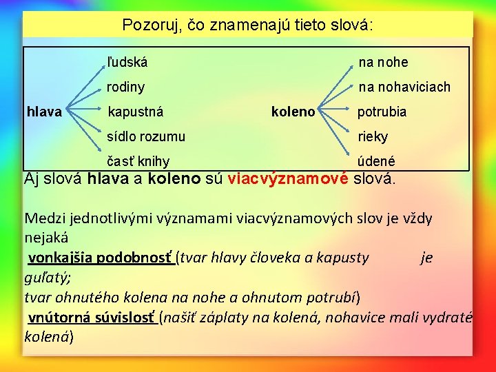 Pozoruj, čo znamenajú tieto slová: hlava ľudská na nohe rodiny na nohaviciach kapustná koleno