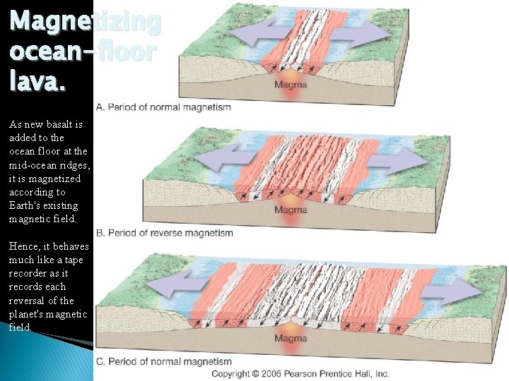 Magnetizing ocean-floor lava. As new basalt is added to the ocean floor at the