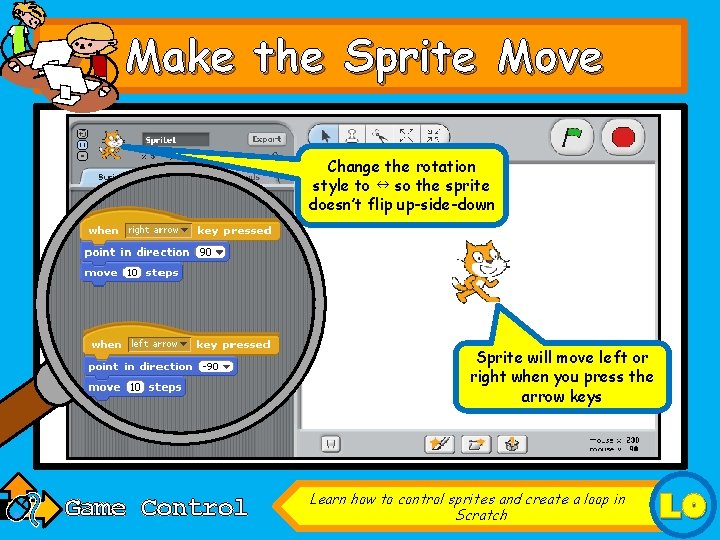 Make the Sprite Move Change the rotation style to so the sprite doesn’t flip