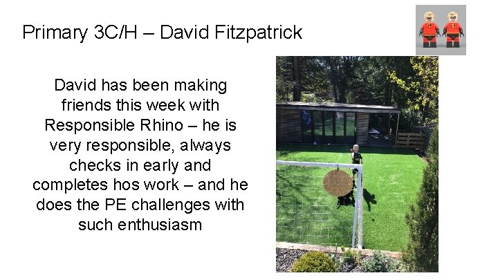 Primary 3 C/H – David Fitzpatrick David has been making friends this week with
