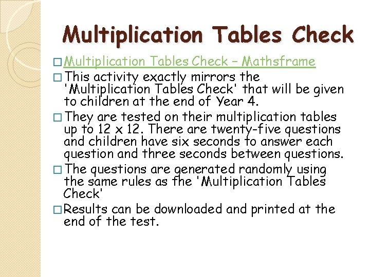 Multiplication Tables Check � Multiplication Tables Check – Mathsframe � This activity exactly mirrors