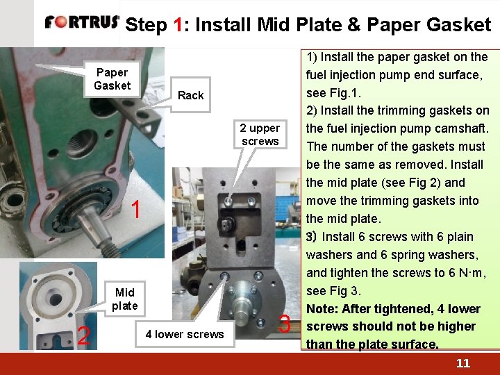 Step 1: Install Mid Plate & Paper Gasket Rack 2 upper screws 1 Mid
