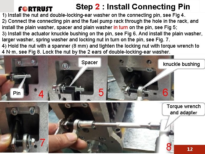 Step 2 : Install Connecting Pin 1) Install the nut and double-locking-ear washer on