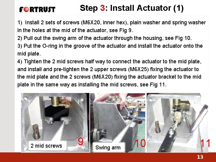 Step 3: Install Actuator (1) 1) Install 2 sets of screws (M 6 X