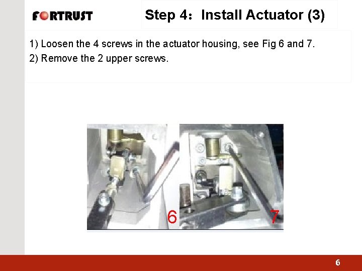Step 4：Install Actuator (3) 1) Loosen the 4 screws in the actuator housing, see