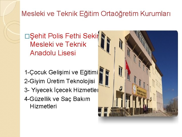 Mesleki ve Teknik Eğitim Ortaöğretim Kurumları �Şehit Polis Fethi Sekin Mesleki ve Teknik Anadolu