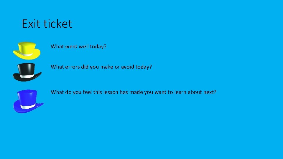 Exit ticket What went well today? What errors did you make or avoid today?