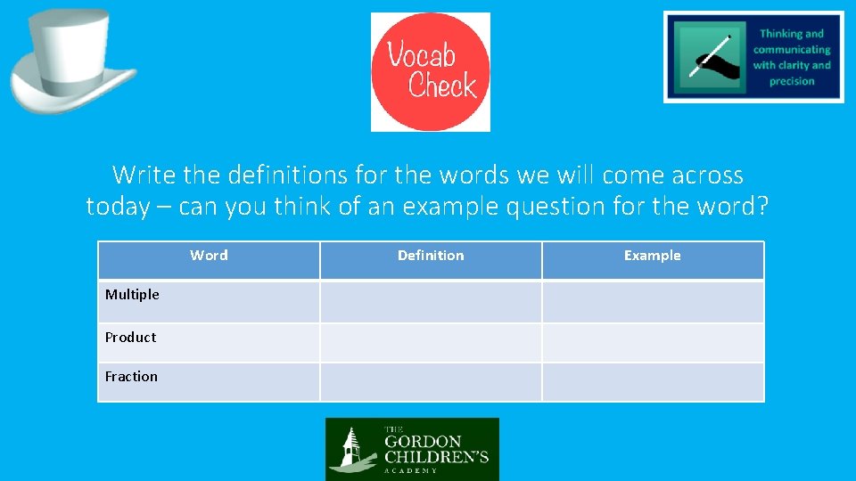 Write the definitions for the words we will come across today – can you