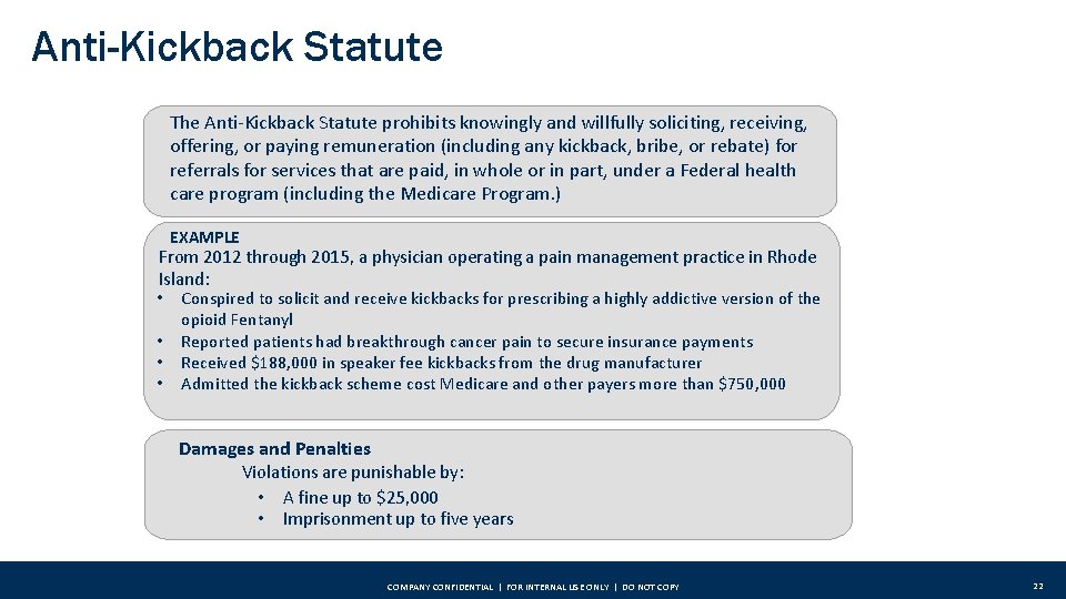 Anti-Kickback Statute The Anti-Kickback Statute prohibits knowingly and willfully soliciting, receiving, offering, or paying