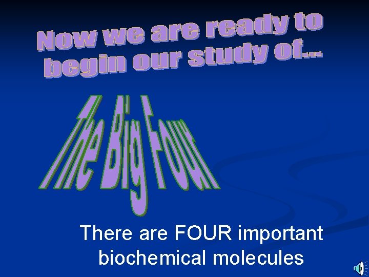 There are FOUR important biochemical molecules There are FOUR important biochemical molecules