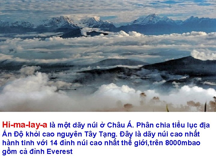 Hi-ma-lay-a là một dãy núi ở Châu Á. Phân chia tiểu lục địa Ấn