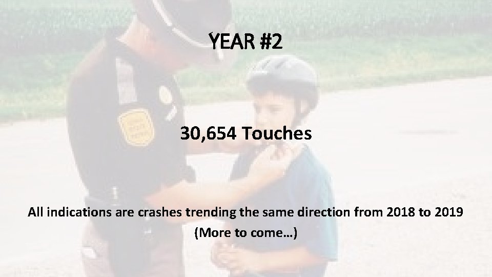 YEAR #2 30, 654 Touches All indications are crashes trending the same direction from