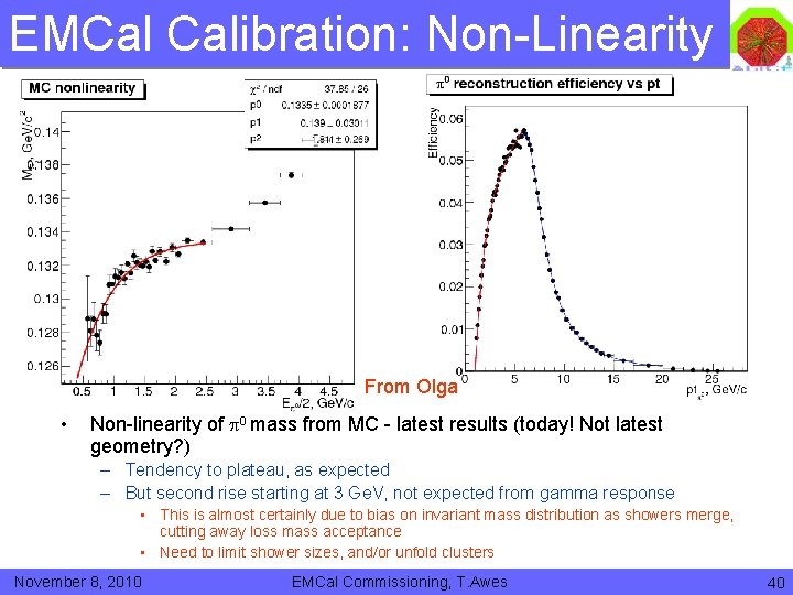 EMCal Calibration: Non-Linearity From Olga • Non-linearity of mass from MC - latest results