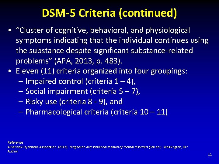 DSM-5 Criteria (continued) • “Cluster of cognitive, behavioral, and physiological symptoms indicating that the