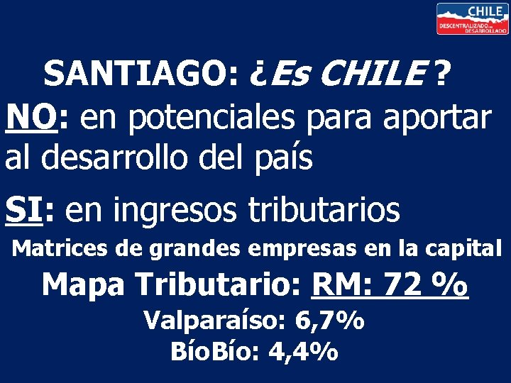 SANTIAGO: ¿Es CHILE ? NO: en potenciales para aportar al desarrollo del país SI: