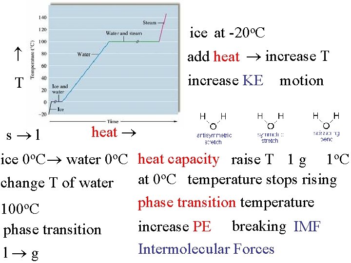  ice at -20 o. C add heat increase T T increase KE s