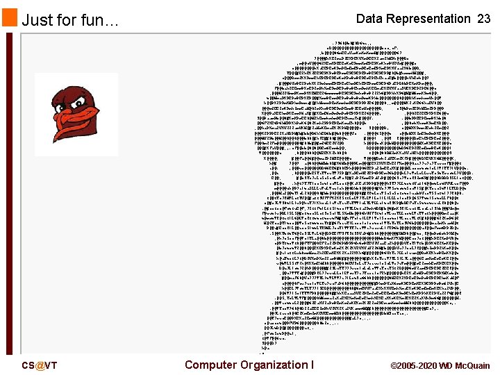 Just for fun… Data Representation 23 : 7 S 68@b 8#8 D 6 ti; Just for fun… Data Representation 23 : 7 S 68@b 8#8 D 6 ti;