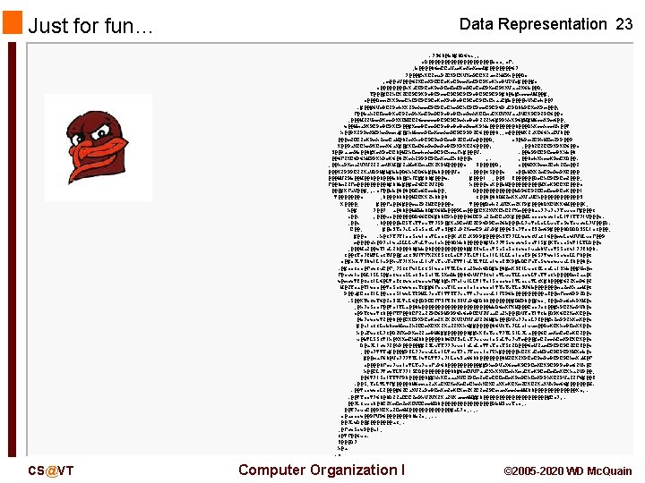 Just for fun… Data Representation 23 : 7 S 68@b 8#8 D 6 ti;