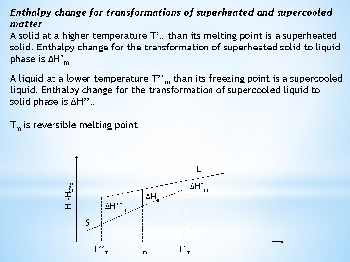 Enthalpy change for transformations of superheated and supercooled matter A solid at a higher Enthalpy change for transformations of superheated and supercooled matter A solid at a higher