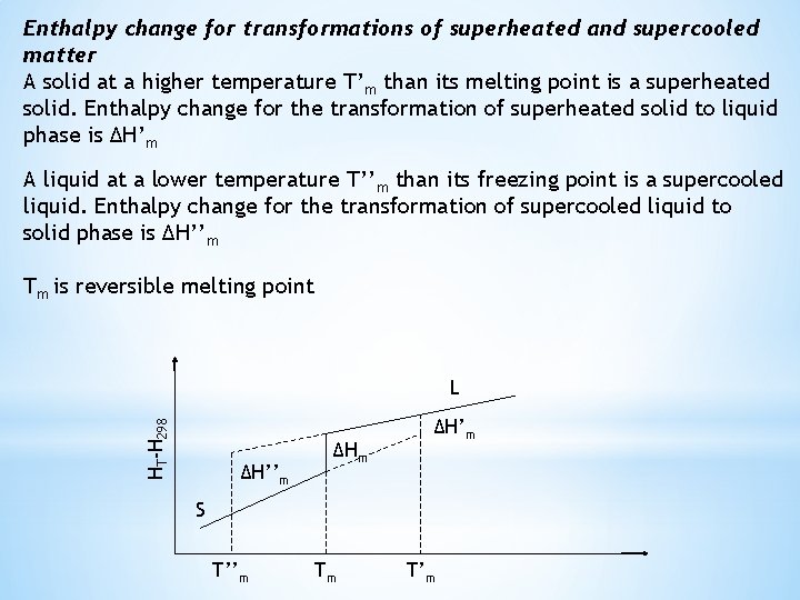 Enthalpy change for transformations of superheated and supercooled matter A solid at a higher