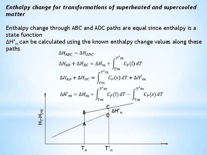 Enthalpy change for transformations of superheated and supercooled matter HT-H 298 Enthalpy change through Enthalpy change for transformations of superheated and supercooled matter HT-H 298 Enthalpy change through