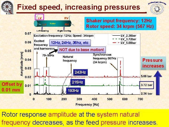 Fixed speed, increasing pressures Gas Bearings for Oil-Free Turbomachinery Shaker input frequency: 12 Hz